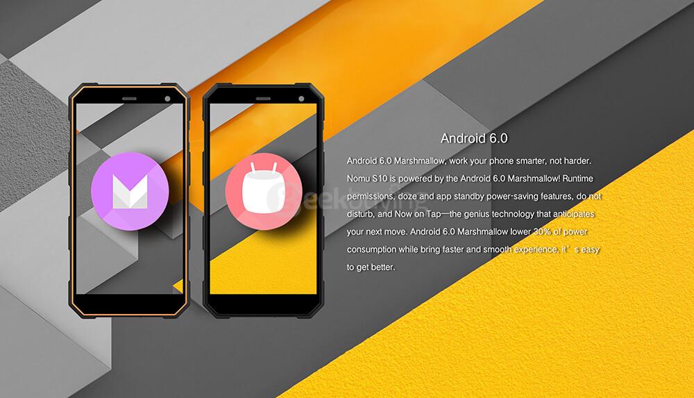 [HK Stock]NOMU S10 IP68 Waterproof 5.0inch HD Android 6.0 4G LTE Rugged Phone MT6737T Quad-core 1.5GHz 2GB 16GB 13.0MP 5000mAh Battery OTG - Orange