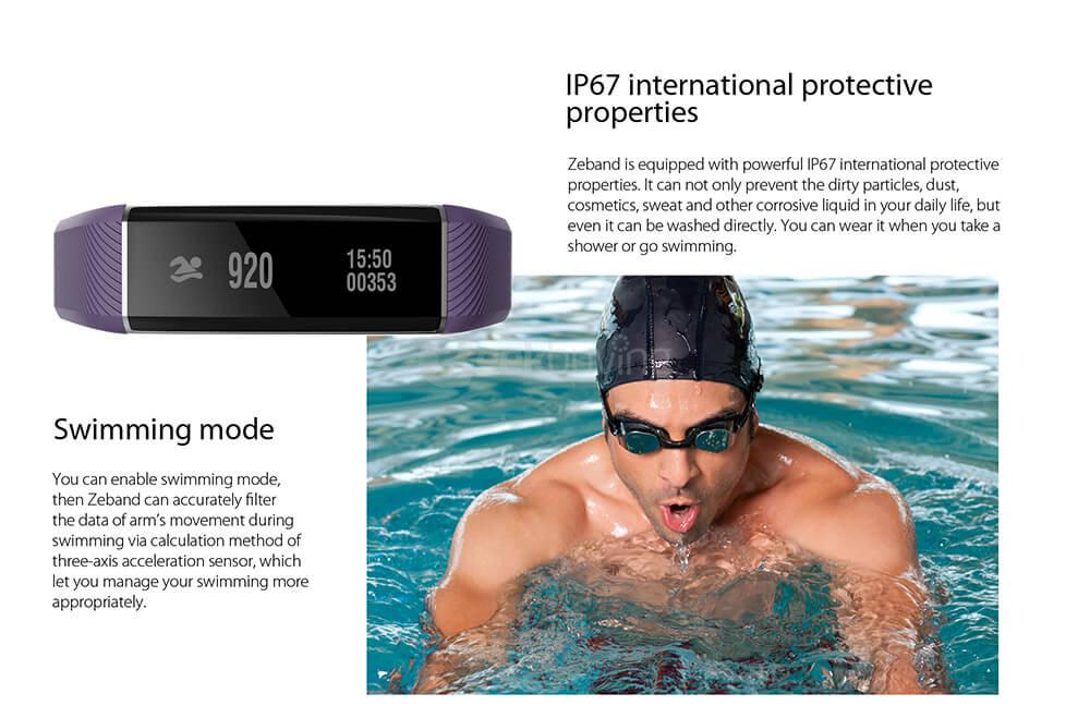 Zeblaze ZeBand BLE4.0 Heart Rate Monitor Smartband IP67 Swimming Mode Sleep Fitness Tracker OLED Display for Android iOS - Blue