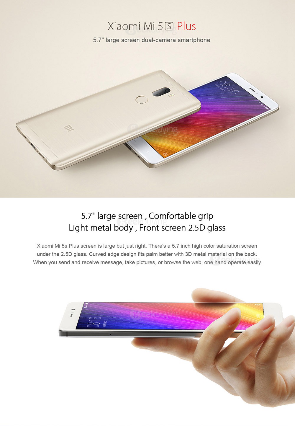 [Spain Stock][Official Global ROM] Xiaomi Mi 5S Plus 5.7inch FHD MIUI 8 Android 6.0 4G LTE Smartphone Qualcomm Snapdragon 821 Quad Core 6GB 128GB Dual Rear 13.0MP Touch-ID NFC Type-C - Silver White