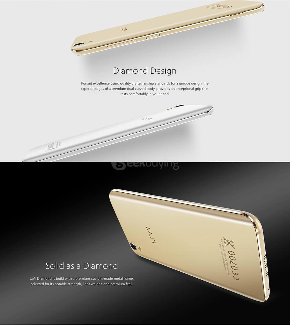 [HK Stock]UMI Diamond 5.0inch 2.5D HD Screen Android 6.0 4G LTE Smartphone MT6753A Octa Core 1.5GHz 3GB RAM 16GB ROM 13.0MP OTG LED Notification - Gold