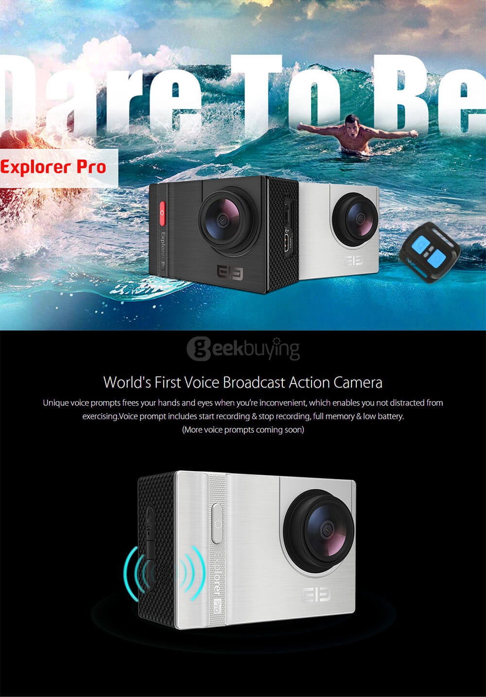 Elephone Explorer Pro 2.0inch TFT 4K 12MP NTK96660  WiFi Action Camera with 170 / 120 / 90 Wide Angles  Voice Broadcast Sports Camera with 2.4G Remote Controller  -  Silver