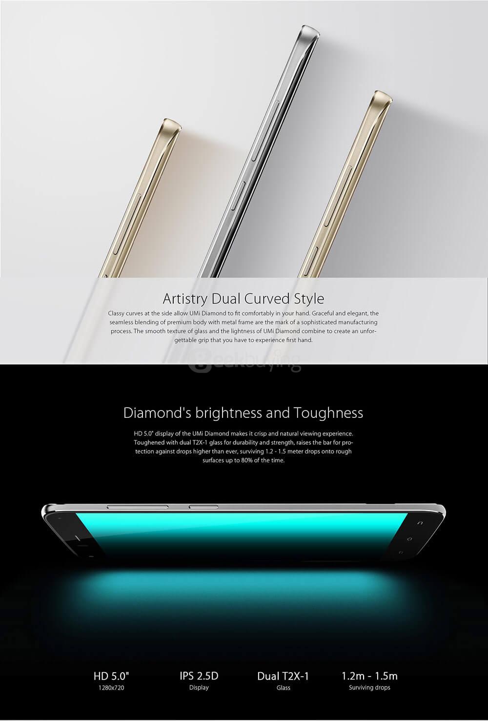 [HK Stock]UMI Diamond 5.0inch 2.5D HD Screen Android 6.0 4G LTE Smartphone MT6753A Octa Core 1.5GHz 3GB RAM 16GB ROM 13.0MP OTG LED Notification - Gold