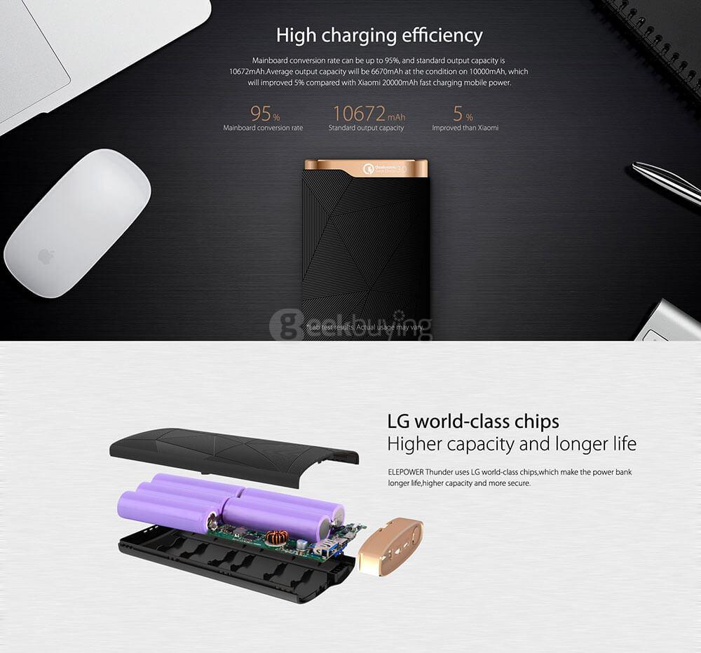 Elephone Power Thunder 16000mAh Type-C Mobile Power Bank Qualcomm Certification QC3.0 LED Indicators - Red