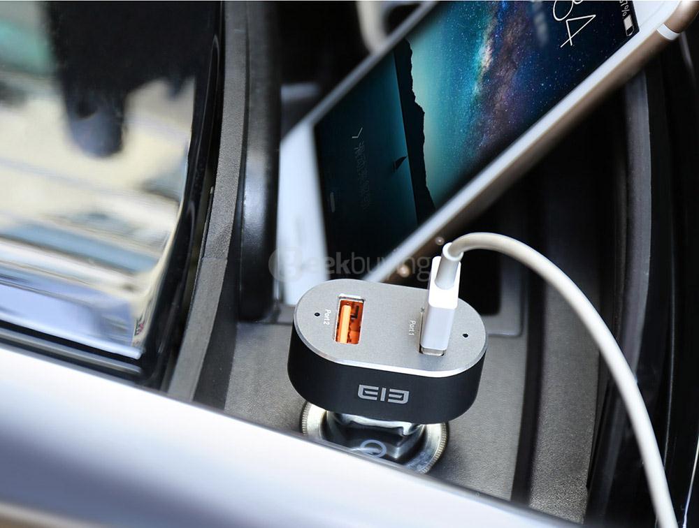 Elephone Tornado QC3.0 Quick Charge Car Charger Qualcomm Certification 3.0 Dual USB Output - Black