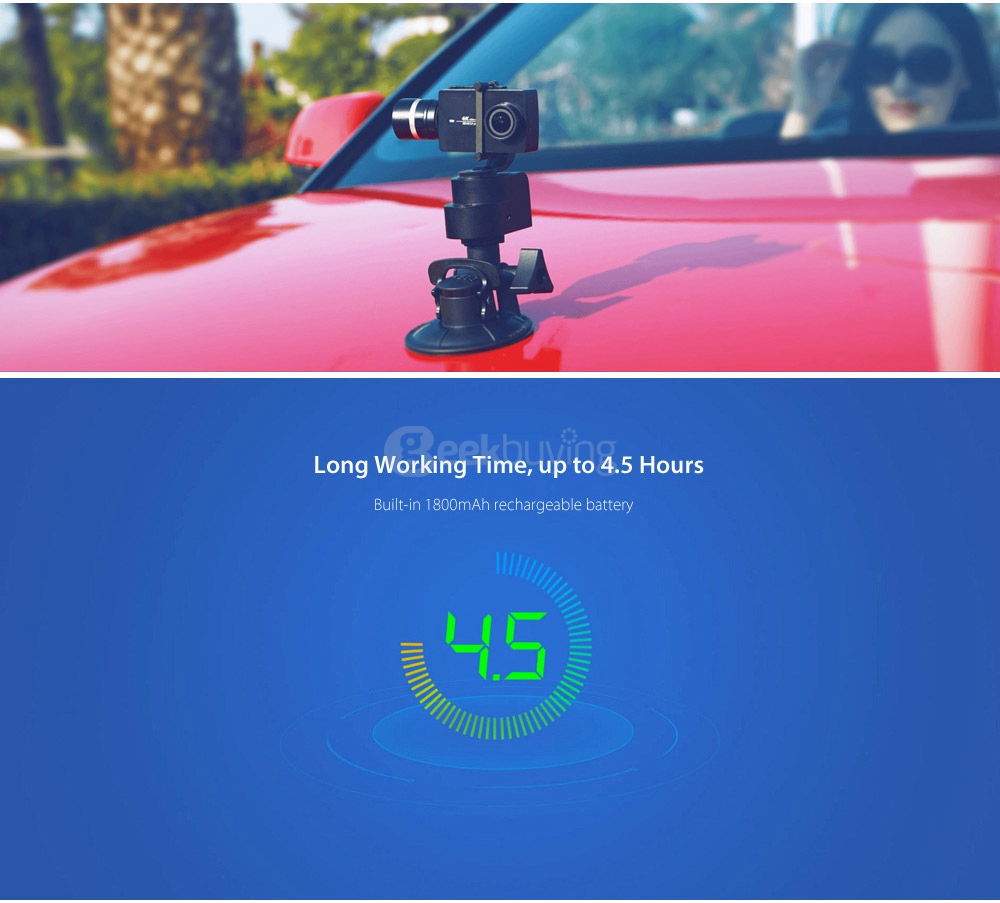 [HK Stock][Official International Version] Xiaoyi YI 3-axis Handheld Gimbal Stabilizer YI 4K Action Camera Kit Ambarella A9SE75 Sony IMX377 12MP 155&lrm; Degree 1400mAh EIS LDC Sport Camera - Black
