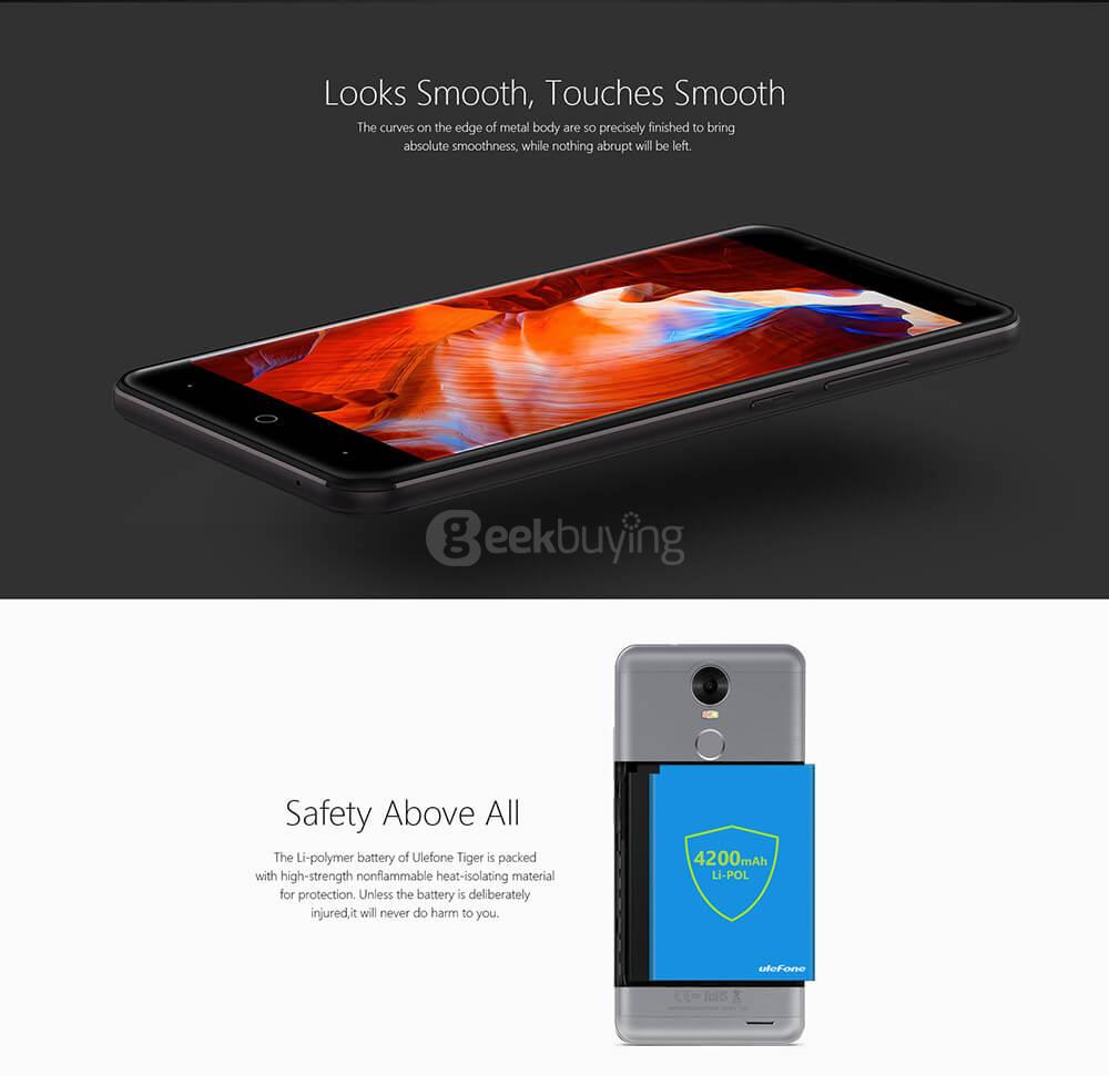 [HK Stock]Ulefone Tiger 5.5inch HD Android 6.0 4G LTE Smartphone MT6737 Quad Core 1.3GHz 2GB RAM 16GB ROM 13.0MP Touch ID OTG 4200mAh Battery - Black