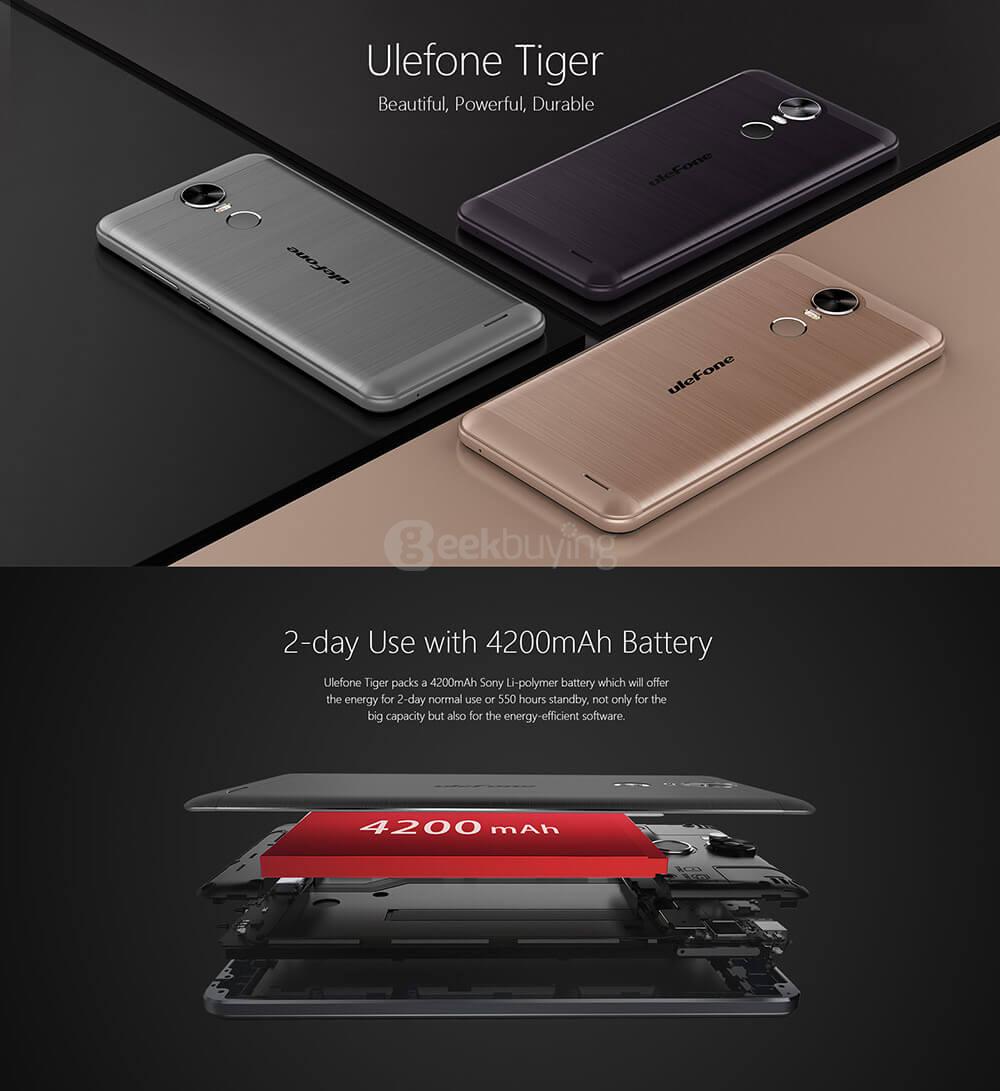 [HK Stock]Ulefone Tiger 5.5inch HD Android 6.0 4G LTE Smartphone MT6737 Quad Core 1.3GHz 2GB RAM 16GB ROM 13.0MP Touch ID OTG 4200mAh Battery - Gray