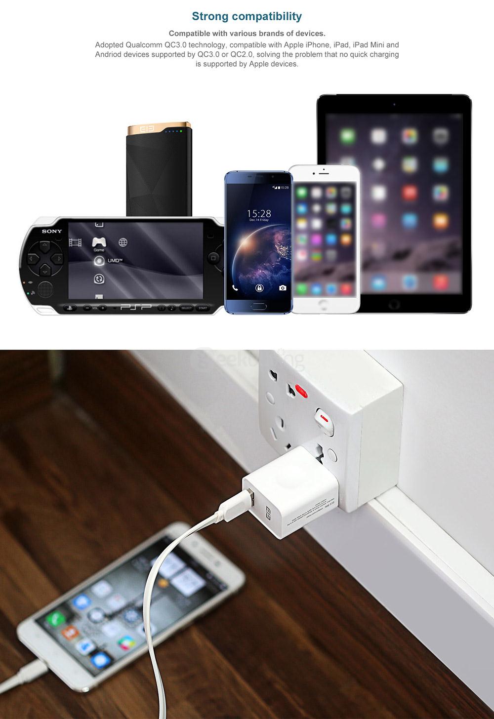 Original Elephone Blitz US Plug Power Adapter Qualcomm Certification 3.0 Quick Charge Wall Charger - White