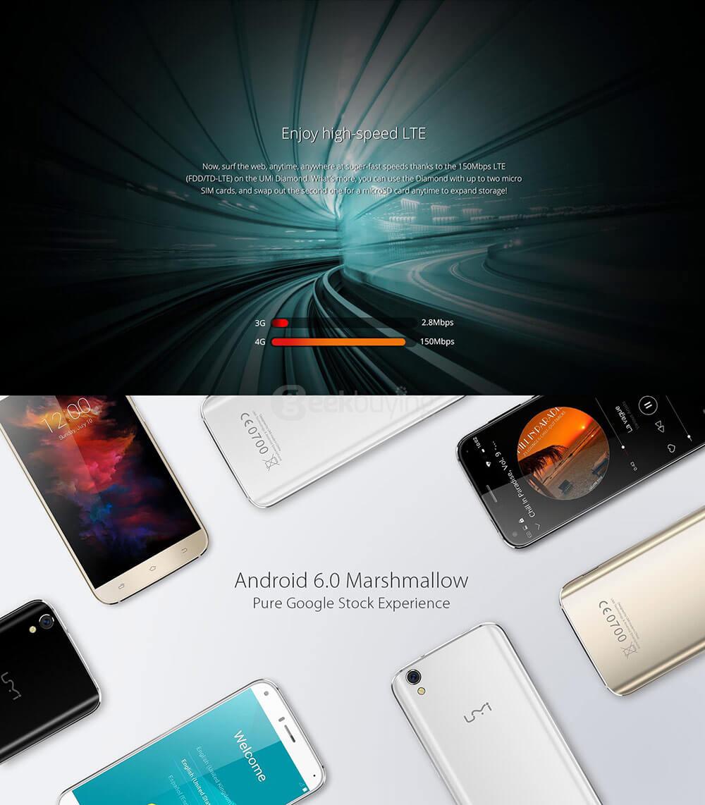 [HK Stock]UMI Diamond 5.0inch 2.5D HD Screen Android 6.0 4G LTE Smartphone MT6753A Octa Core 1.5GHz 3GB RAM 16GB ROM 13.0MP OTG LED Notification - Gold