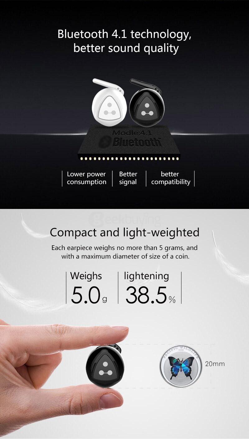 Syllable D900 Mini Wireless Bluetooth 4.1 Double-ear Sport Earphones with Charging Box - Black