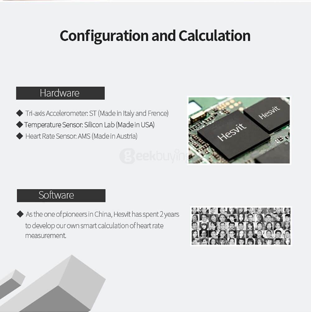 Hesvit G1 Bluetooth 4.0 Smart Bracelet Heart Rate Monitor Skin Temperature Measurement Automatic Activity Tracker for Andriod iOS - Black