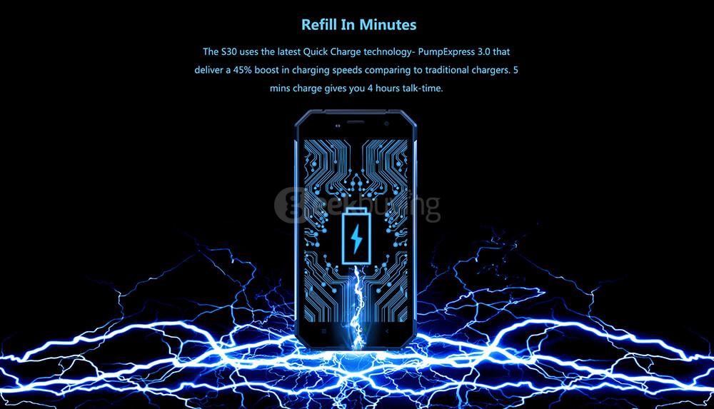 [HK Stock]NOMU S30 IP68 Waterproof 5.5inch FHD Android 6.0 4G LTE Rugged Phone MT6755 Octa-core 2.0GHz 4GB 64GB 16.0MP 5000mAh Battery NFC OTG - Black