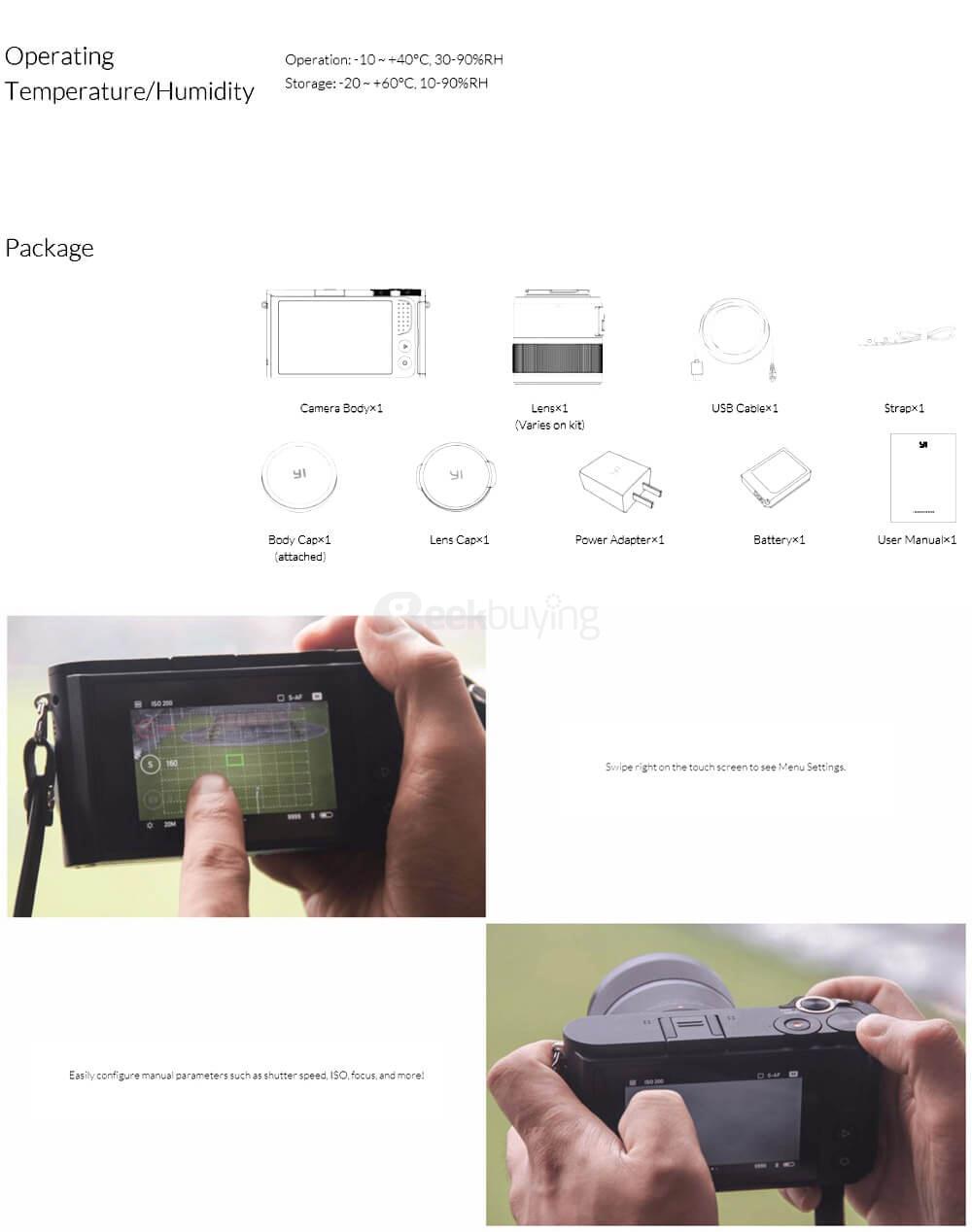 [HK Stock]Original YI M1 Mirrorless Camera WiFi 4K Standard Lens IMX269 Sensor 20MP 3.0