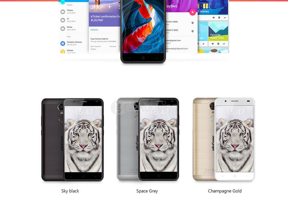 [HK Stock]Ulefone Tiger 5.5inch HD Android 6.0 4G LTE Smartphone MT6737 Quad Core 1.3GHz 2GB RAM 16GB ROM 13.0MP Touch ID OTG 4200mAh Battery - Gold