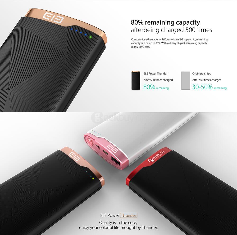 Elephone Power Thunder 16000mAh Type-C Mobile Power Bank Qualcomm Certification QC3.0 LED Indicators - Red