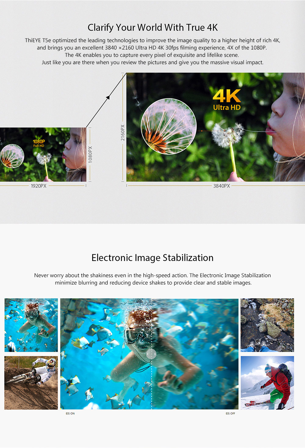 Original Thieye T5e WiFi 4K Action Camera Ambarella A12LS75 Sony IMX117 2.0