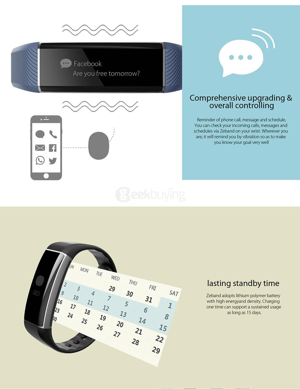 Zeblaze ZeBand BLE4.0 Heart Rate Monitor Smartband IP67 Swimming Mode Sleep Fitness Tracker OLED Display for Android iOS - Purple