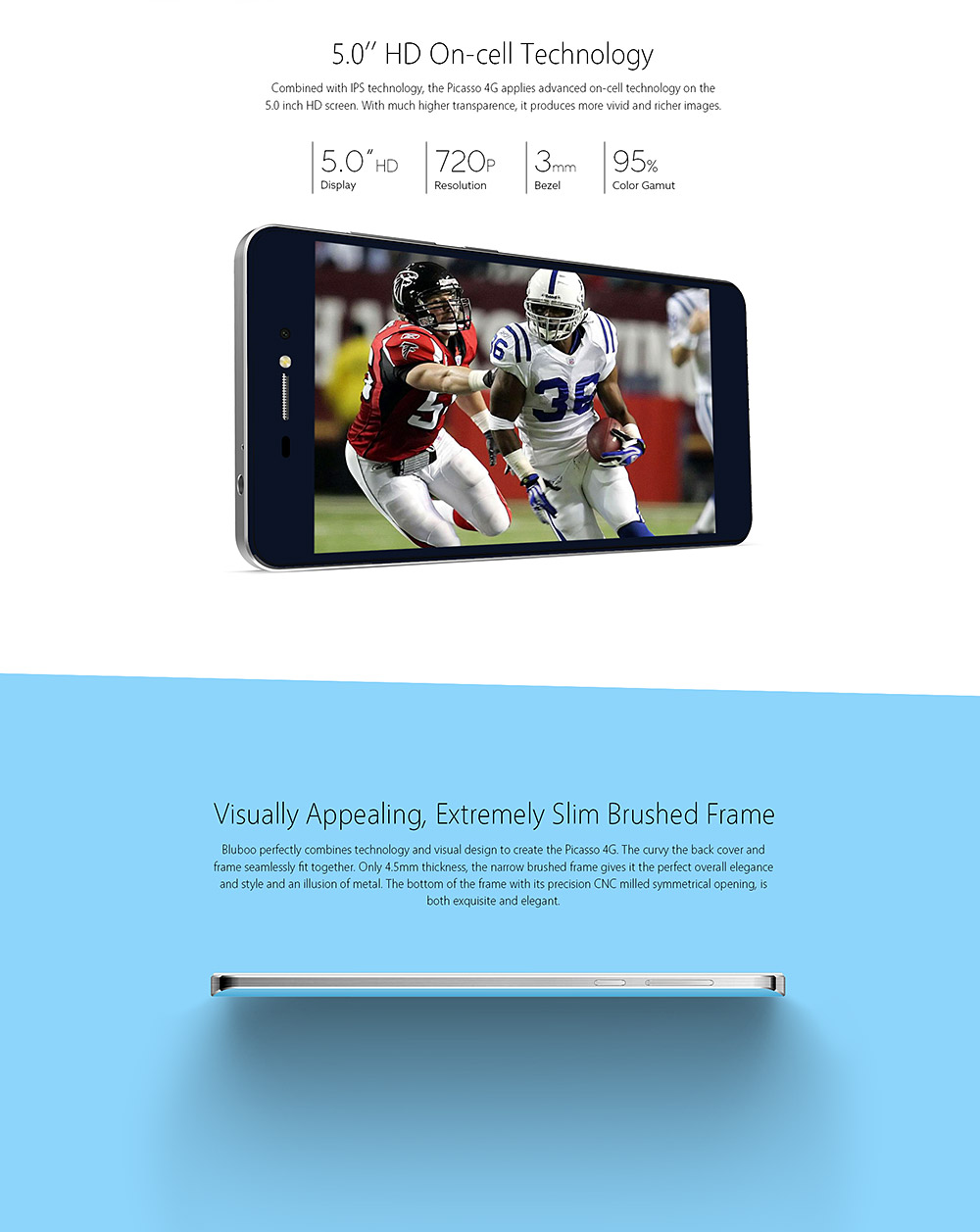 [HK Stock]Bluboo Picasso 4G 5.0inch IPS HD Android 6.0 Smartphone MT6735 Quad Core 1.0GHz 2GB RAM 16GB ROM 8.0MP 13.0MP NFC - Gold