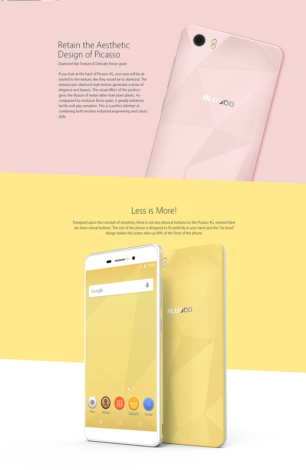 [HK Stock]Bluboo Picasso 4G 5.0inch IPS HD Android 6.0 Smartphone MT6735 Quad Core 1.0GHz 2GB RAM 16GB ROM 8.0MP 13.0MP NFC - Gold