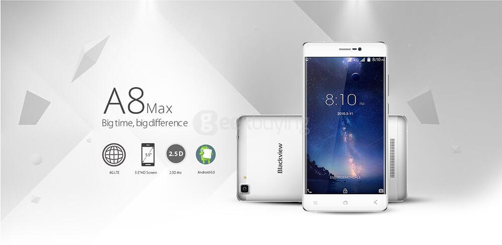 [Spain Stock]Blackview A8 MAX 5.5inch HD 2.5D Arc Screen Android 6.0 4G LTE Smartphone MT6737 Quad Core 1.3GHz 2GB RAM 16GB ROM 5.0MP 8.0MP - Gold