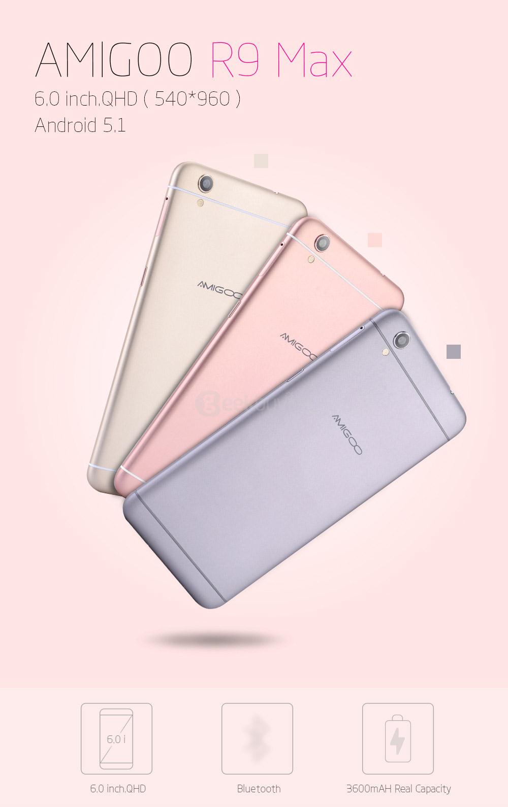 AMIGOO R9 Max 6.0inch 2.5D Screen Android 5.1 3G Smartphone MT6580 Quad Core 1.3GHz 1GB RAM 8GB ROM 8.0MP Bluetooth WIFI GPS - Rose Gold