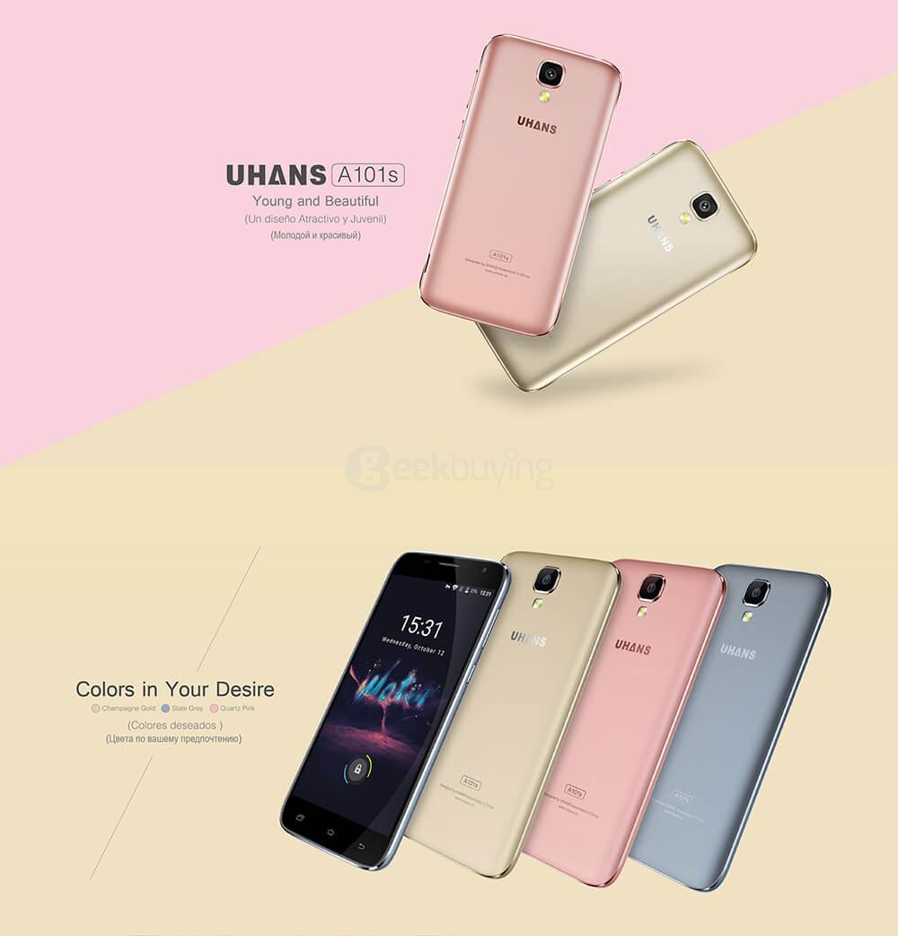 UHANS A101S 5.0inch HD 2.5D Screen Android 6.0 Smartphone MT6580 Quad Core 1.0GHz 2GB RAM 16GB ROM 13.0MP OTG WIFI GPS - Gray