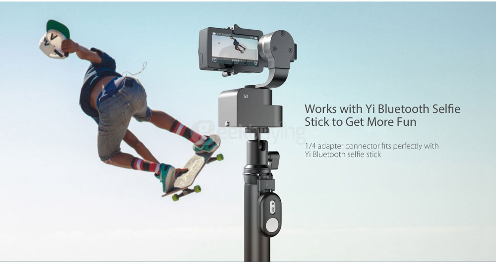 [HK Stock][Official International Version] Xiaoyi YI 3-axis Handheld Gimbal Stabilizer YI 4K Action Camera Kit Ambarella A9SE75 Sony IMX377 12MP 155&lrm; Degree 1400mAh EIS LDC Sport Camera - Black