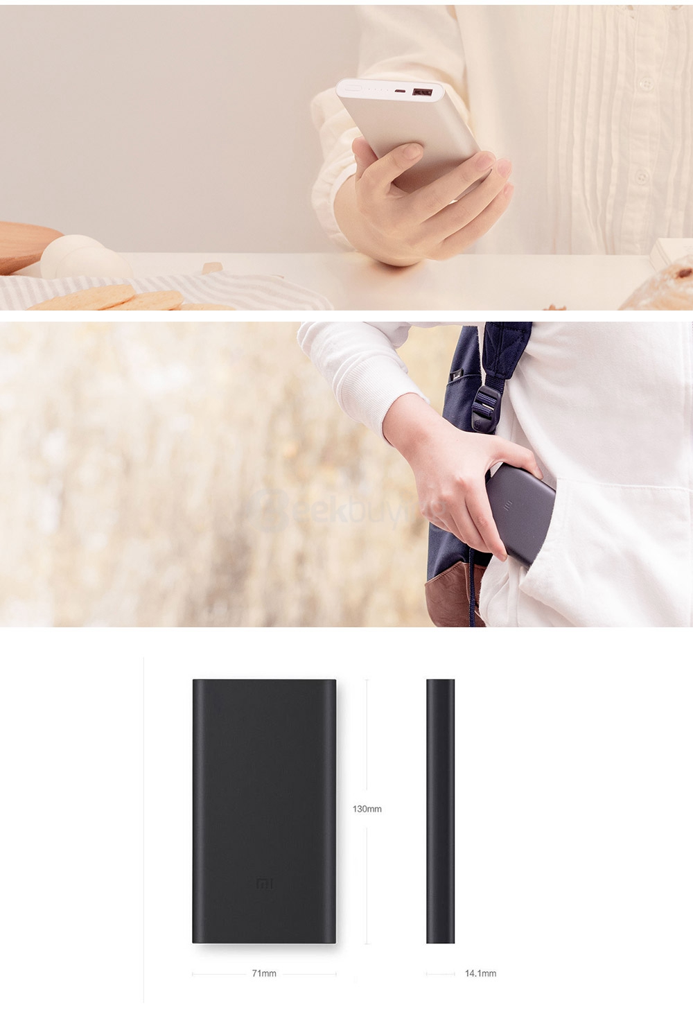 Original Xiaomi Ultra-thin 10000mAh Lithium Polymer Power Bank 2 - Black