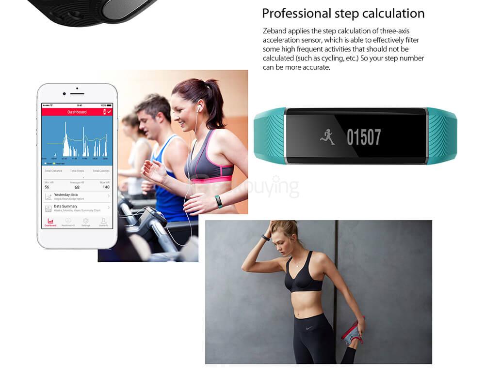 Zeblaze ZeBand BLE4.0 Heart Rate Monitor Smartband IP67 Swimming Mode Sleep Fitness Tracker OLED Display for Android iOS - Black