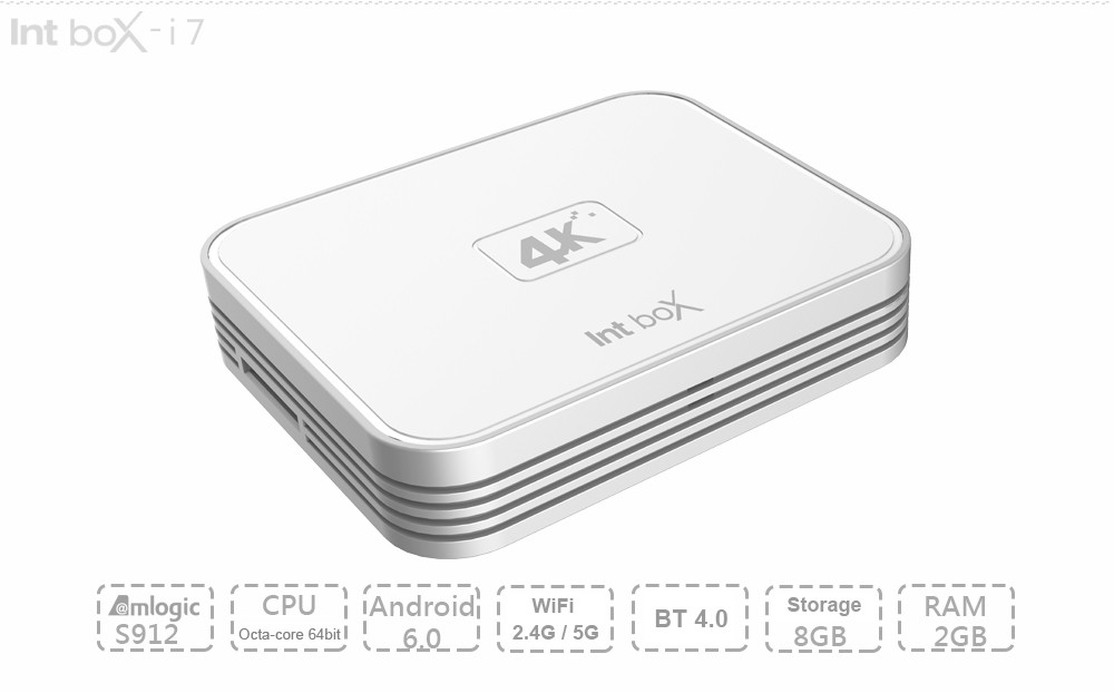 Int Box i7 Amlogic S912 Android 6.0 4K TV BOX 2G/8G 802.11ac WIFI 1000M LAN Bluetooth KODI