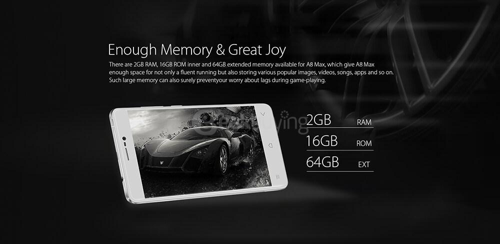 [Spain Stock]Blackview A8 MAX 5.5inch HD 2.5D Arc Screen Android 6.0 4G LTE Smartphone MT6737 Quad Core 1.3GHz 2GB RAM 16GB ROM 5.0MP 8.0MP - Gold