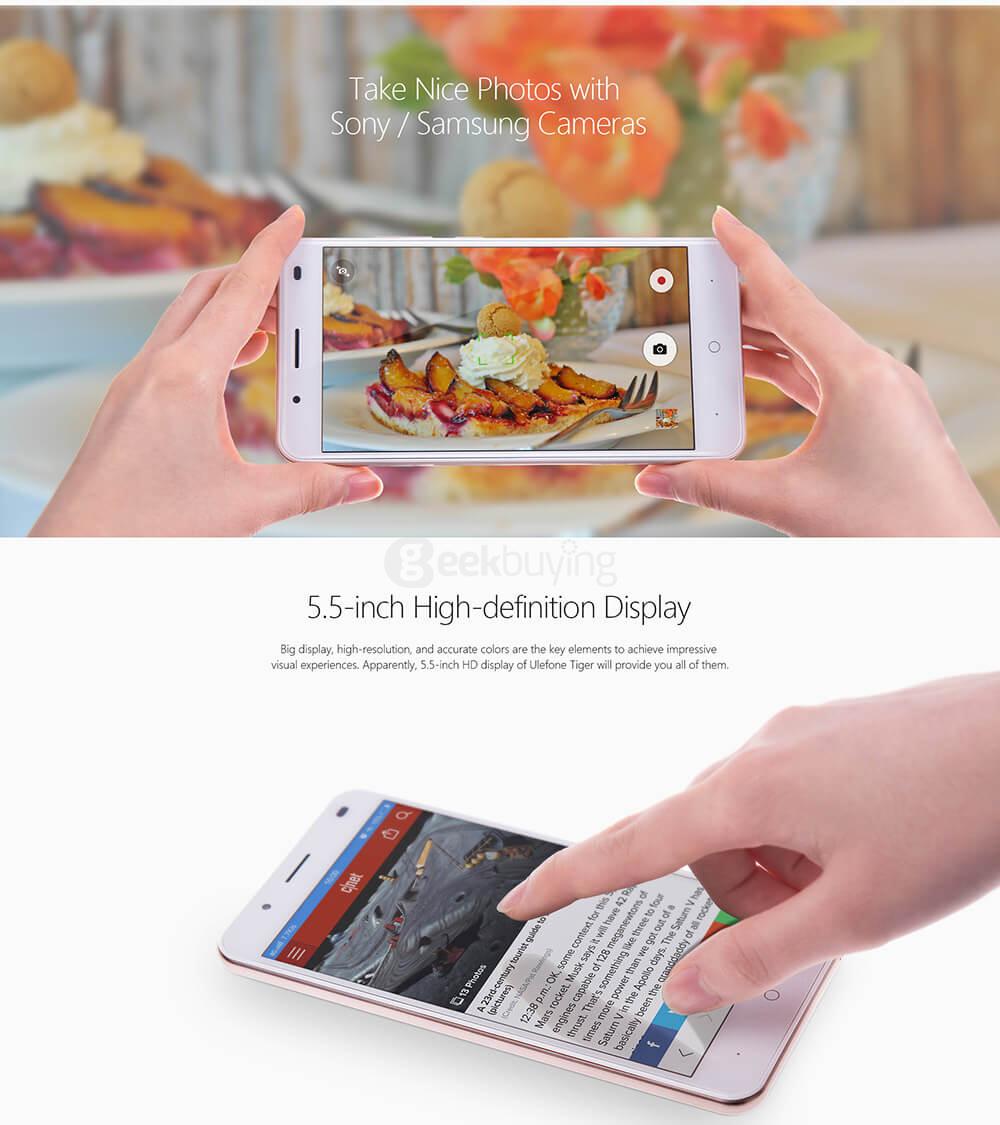 [HK Stock]Ulefone Tiger 5.5inch HD Android 6.0 4G LTE Smartphone MT6737 Quad Core 1.3GHz 2GB RAM 16GB ROM 13.0MP Touch ID OTG 4200mAh Battery - Gray