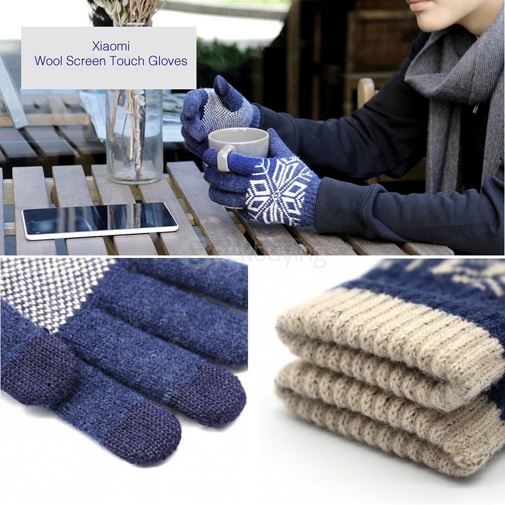 Original Xiaomi Wool Finger Touch Screen Winter Gloves For Smart Phones Tablets Male Models - Blue