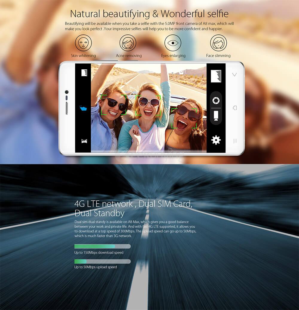 [HK Stock]Blackview A8 MAX 5.5inch HD 2.5D Arc Screen Android 6.0 4G LTE Smartphone MT6737 Quad Core 1.3GHz 2GB RAM 16GB ROM 5.0MP 8.0MP - Silver