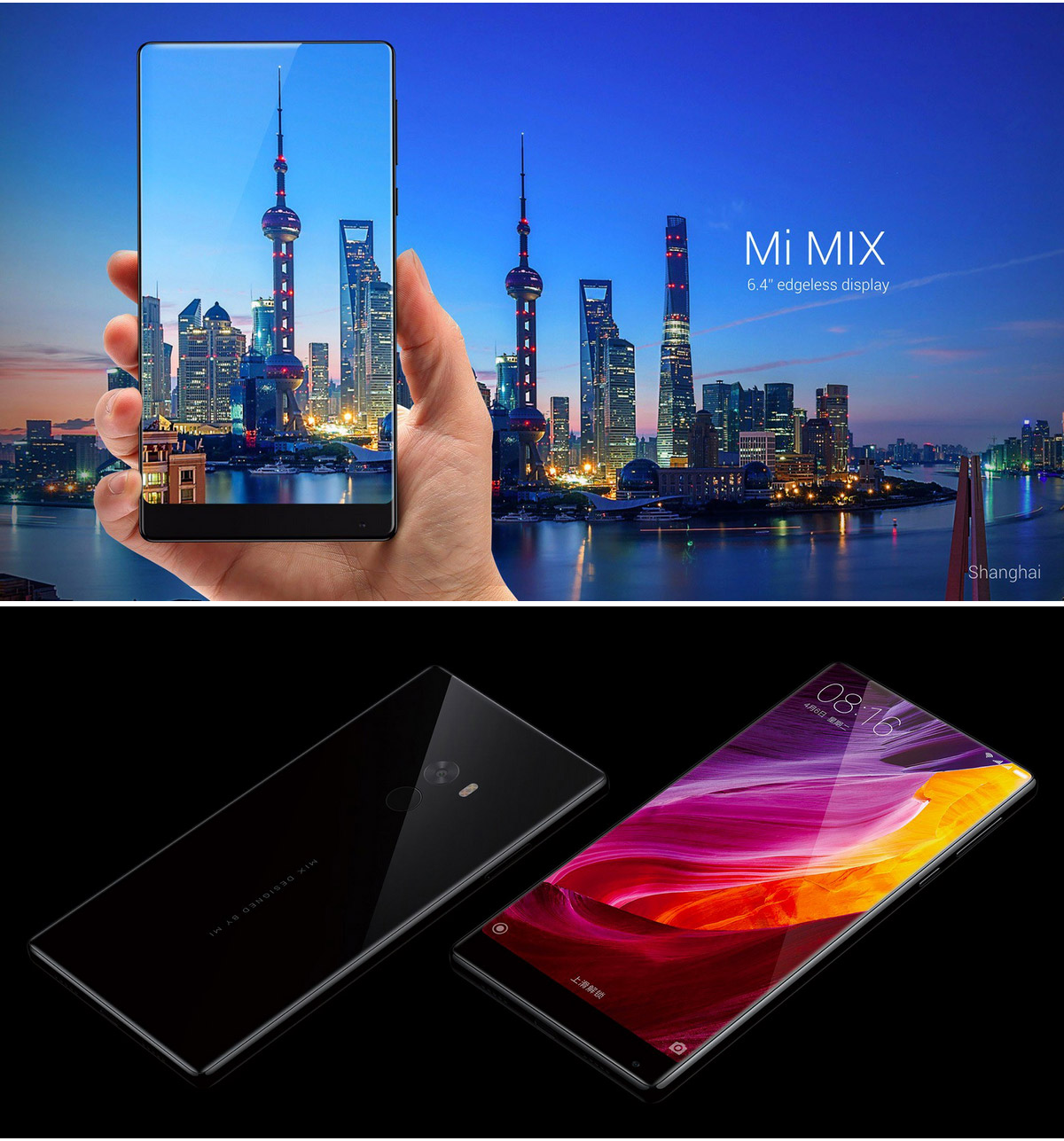 Xiaomi Mi MIX 6.4inch 2040*1080 FHD Full Screen Android 6.0 OS 4G+ LTE Smartphone 64-Bit Qualcomm Snapdragon 821 4GB 128GB 16.0MP NFC Touch ID Full Ceramic Body - Black