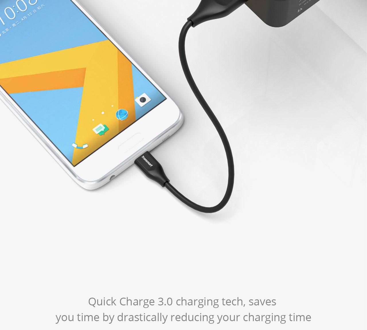 Tronsmart Quick Charge 3.0 USB Rapid Wall Charger Stand-up Fast Wall Charger with 1.8M Micro USB Cable - EU Plug