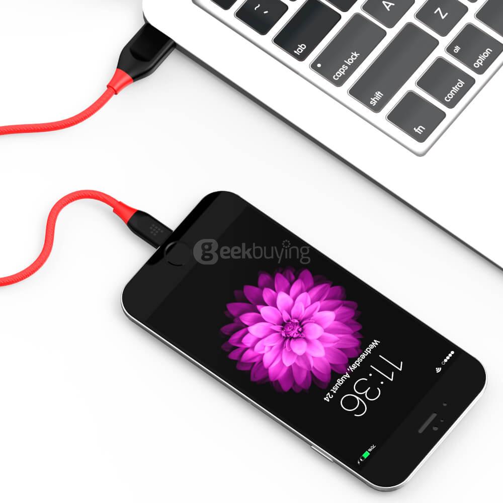 [Apple MFi Certified] Tronsmart 4ft/1.2m 19AWG Double Braided Nylon Lightning Cable for iPhone iPad and More - Red+Black