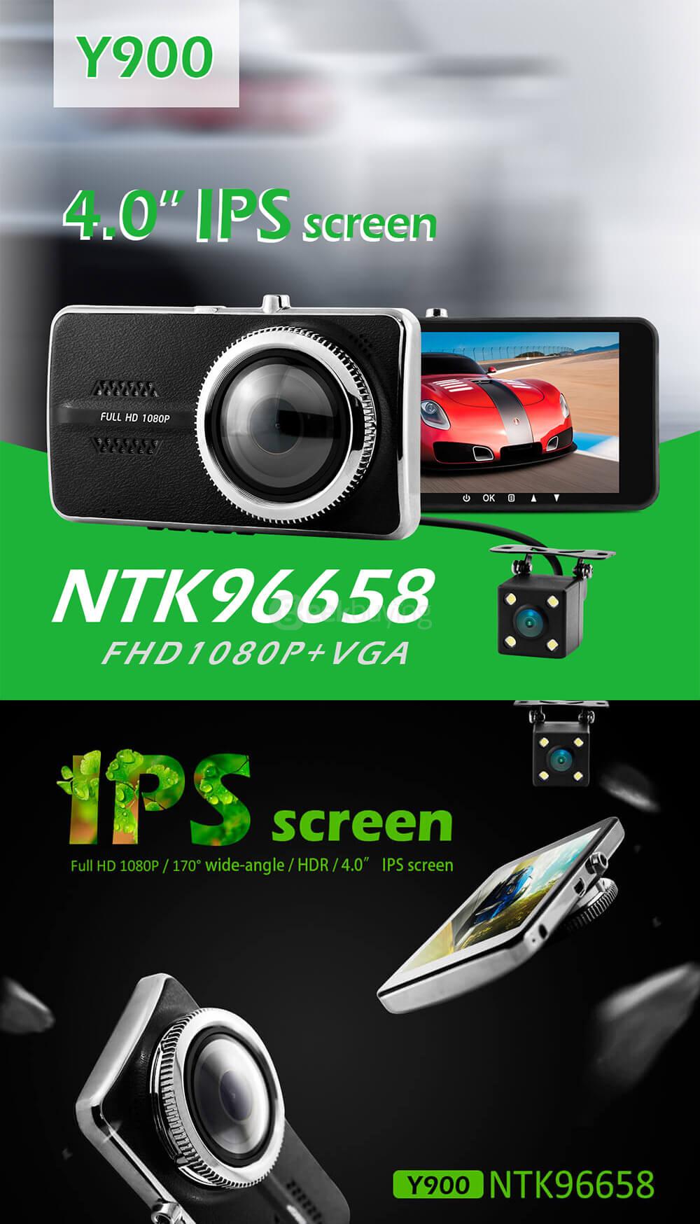Blackview Y900 4.0 Inch LCD Screen 1080P Novatek 96658 Car Camera 170 Degree Wide Angle HDR H.264 G-sensor Car DVR Dashcam - Black