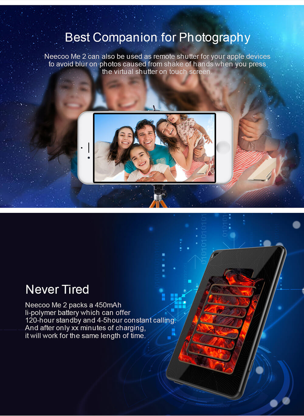 NeeCoo Bluetooth 4.0 Dual SIM Card Adapter Support Nano SIM Card For iPhone SE / 5S / 6 / 6 Plus / 6S / 6S Plus/7/7 Plus - Black