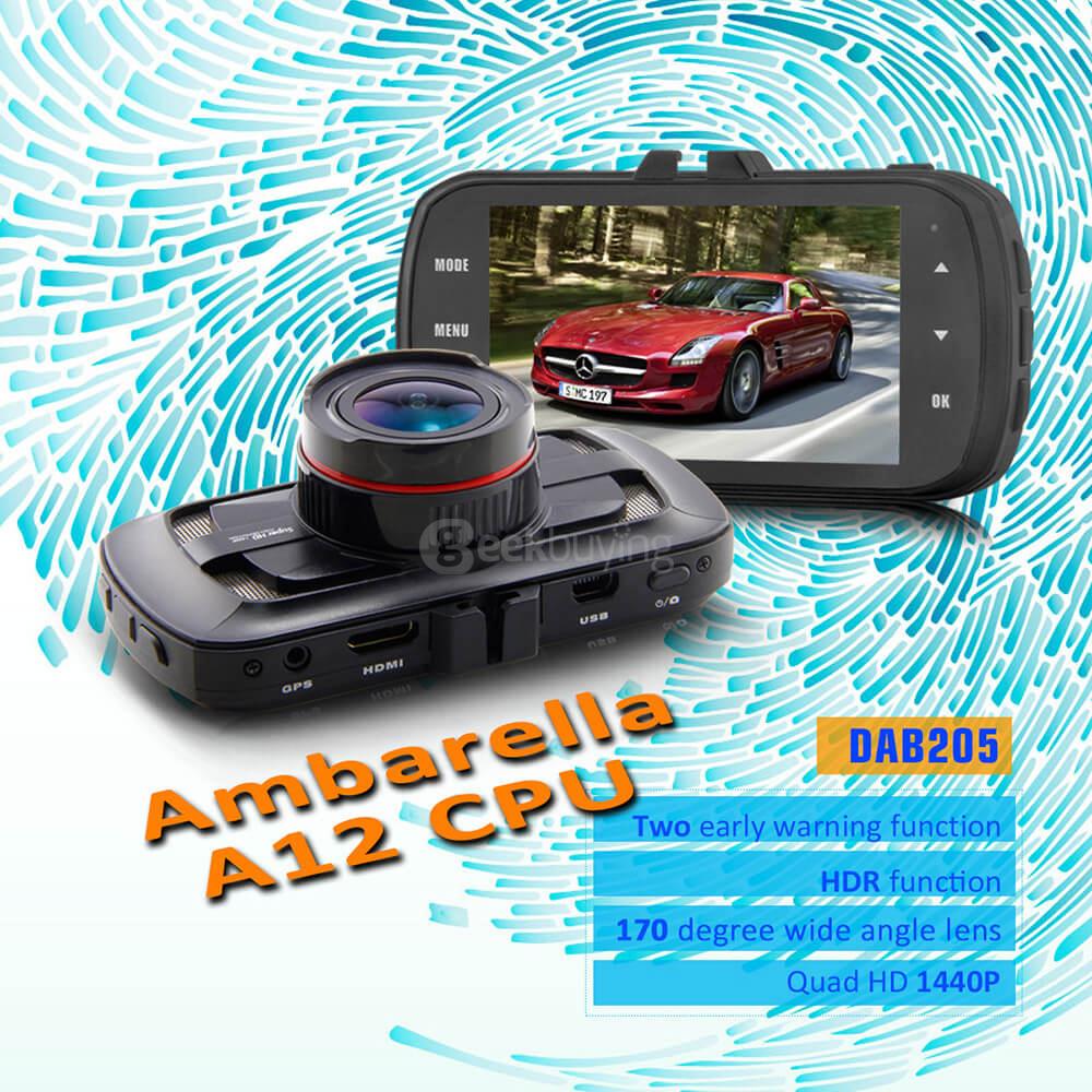 D205 3.0inch LCD Screen Ambarella A12 Car Camera 170 Degree Wide Angle 2560*1440P/30fps Car DVR - Black