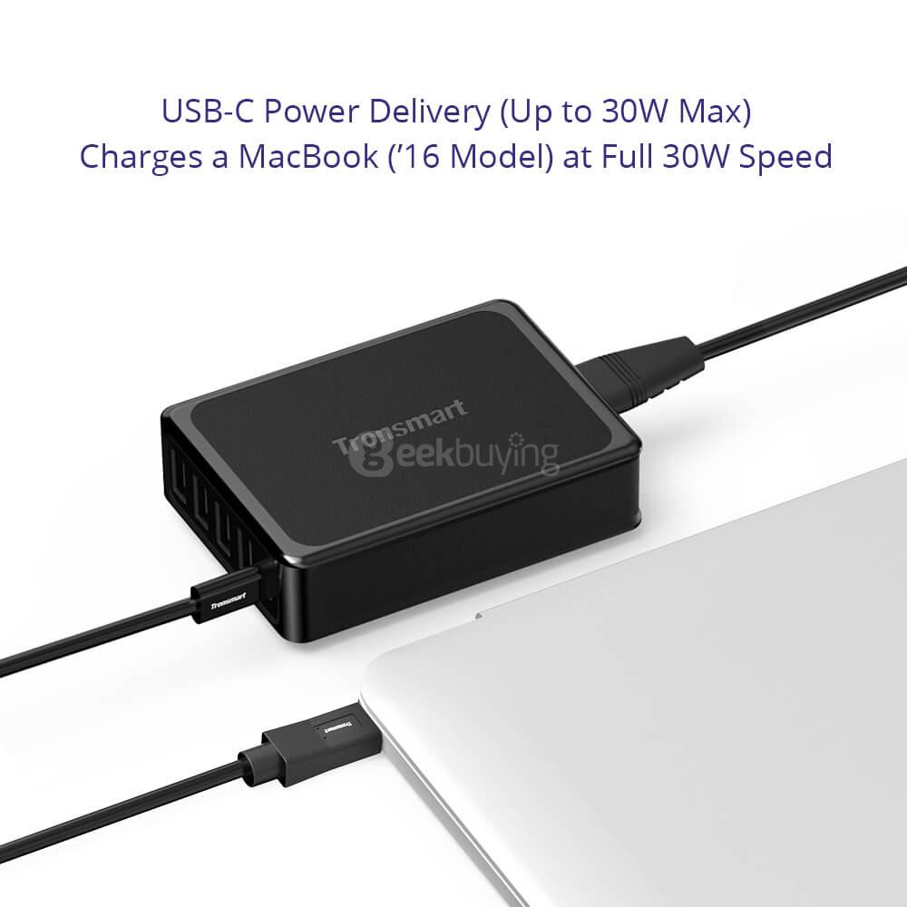 Tronsmart 60W USB-C 5-Port Desktop Charger with Power Delivery for Google Pixel/Pixel XL MacBook (2016 Model) iPad Pro and VoltiQ for iPhone Samsung & More - EU