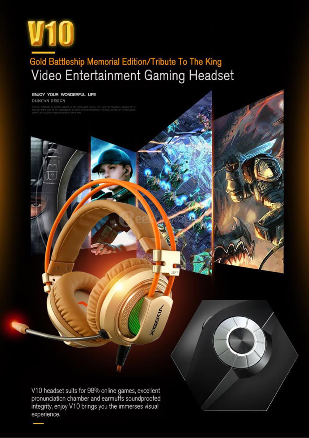 XIBERIA V10 Over-ear USB LED Gaming Headsets 3D Bass with Microphone 3.5mm Plug - Gray