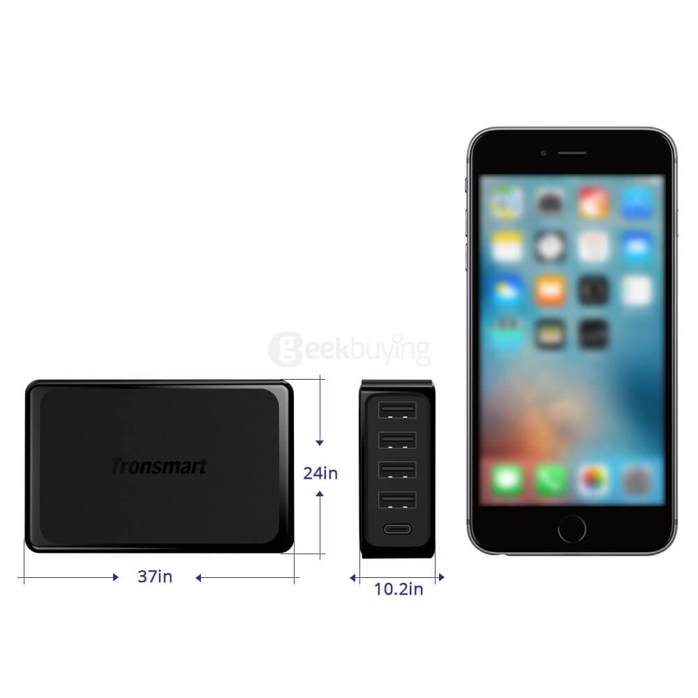 Tronsmart 60W USB-C 5-Port Desktop Charger with Power Delivery for Google Pixel/Pixel XL MacBook (2016 Model) iPad Pro and VoltiQ for iPhone Samsung & More - EU