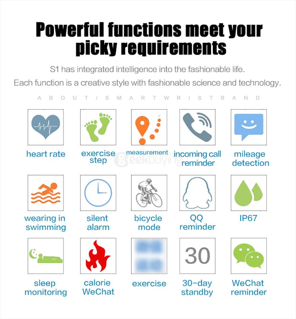 Makibes S2 Bluetooth 4.0 Smart Bracelet Heart Rate Monitor Multi-sport Tracker GPS Movement Information Push IP67 Waterproof For Android iOS - Black