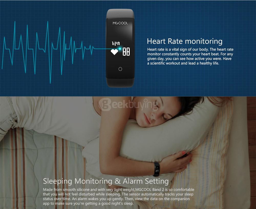 Elephone ELE MGCOOL Band 2 Bluetooth 4.0 Heart Rate Monitor Smart Bracelet Sleep Fitness Tracker IPX7 Waterproof for Android iOS - Black