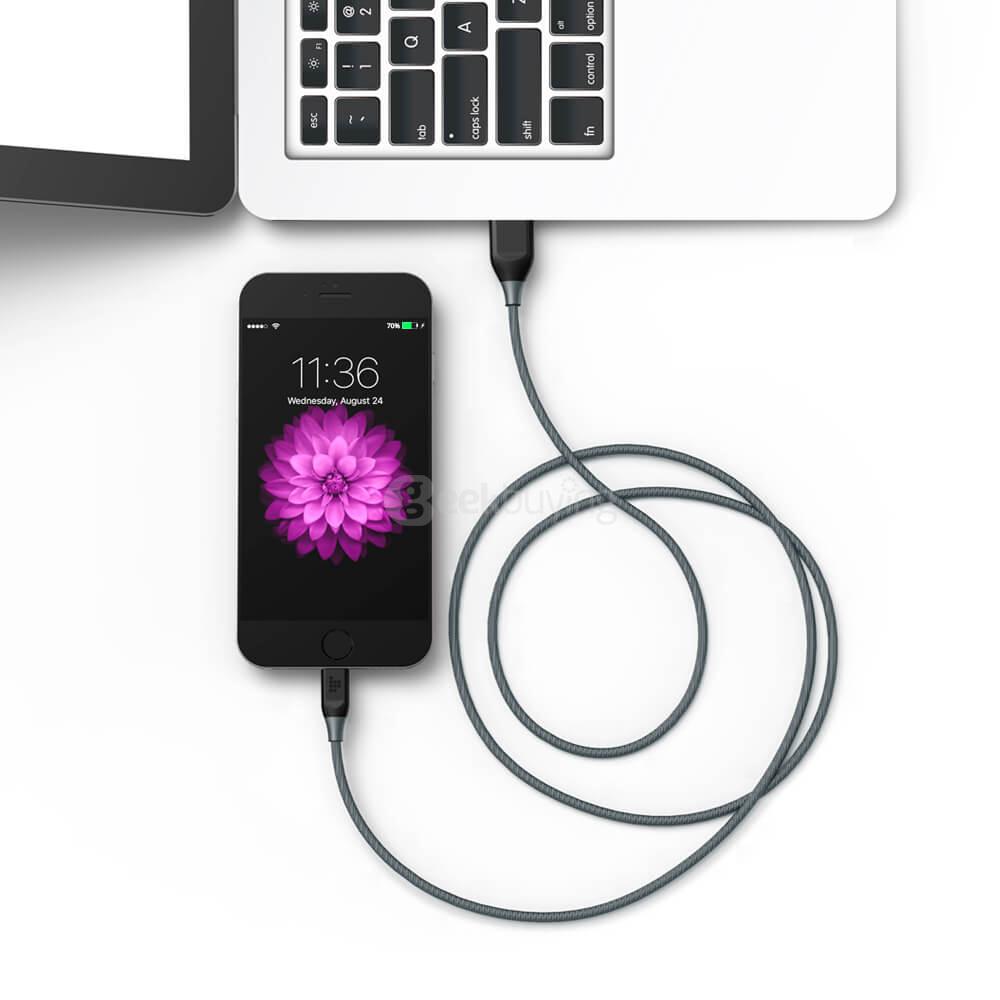 [Apple MFi Certified] Tronsmart 4ft/1.2m 19AWG Double Braided Nylon Lightning Cable for iPhone iPad and More - Gray+Black