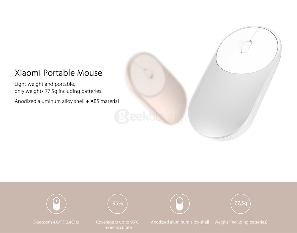 Original Xiaomi Portable Mouse Mi Mouse Bluetooth 4.0 / RF 2.4GHz Wireless Dual Modes Connection for PC Laptop - Silver