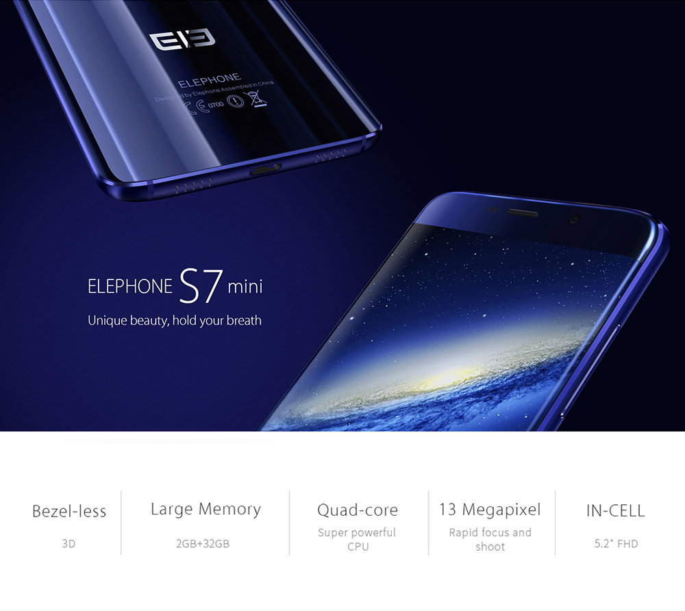 [HK Stock]Elephone S7 Mini 5.2inch FHD Android 6.0 4G LTE Smartphone MT6737T Quad Core 1.5GHz 2GB RAM 32GB ROM 13.0MP TOUCH ID OTG - Blue