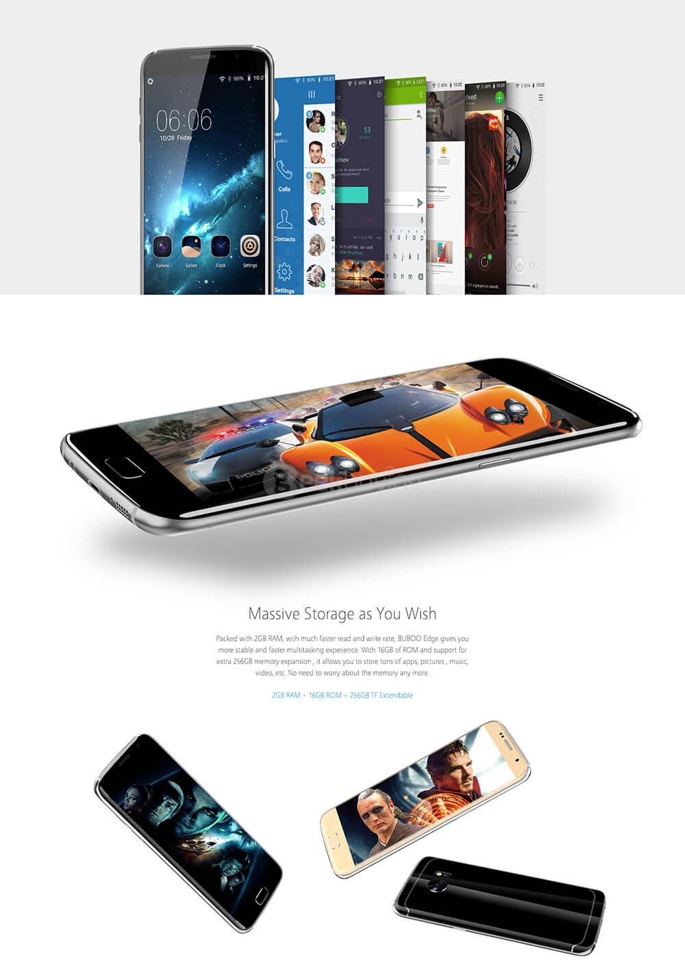 [HK Stock]Bluboo Edge 5.5inch HD Android 6.0 4G LTE Smartphone MT6737 Quad Core 1.3GHz 2GB RAM 16GB ROM 13.0MP Touch ID Heart Sensor - Black