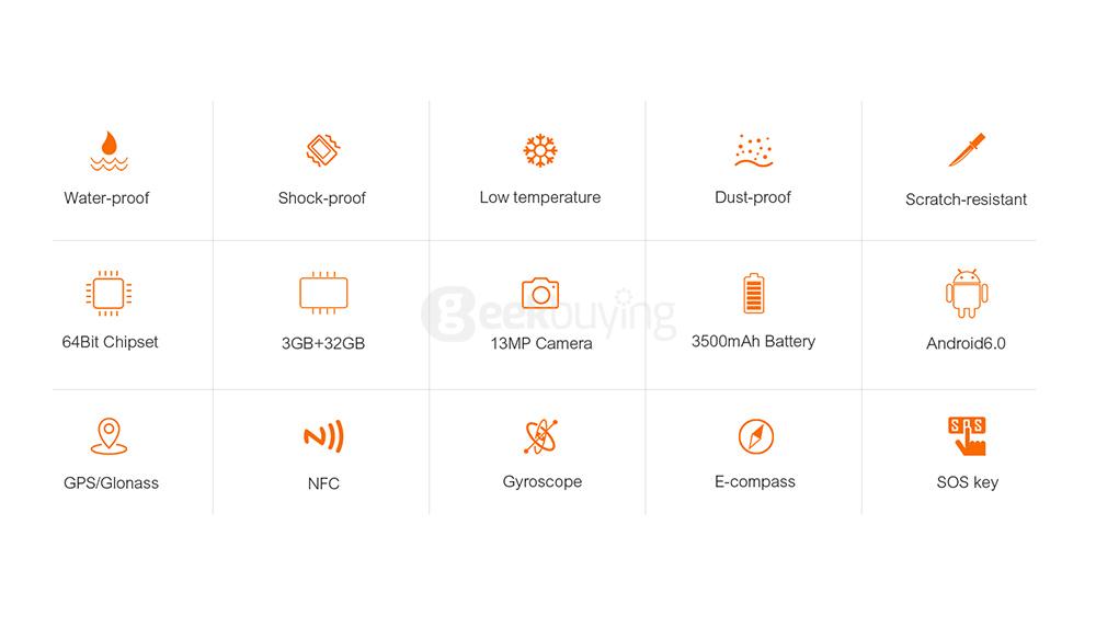 [HK Stock]Ulefone ARMOR IP68 Waterproof 4.7-inch HD Android 6.0 Rugged Smartphone 3GB 32GB MT6753 Octa Core 13.0MP GPS SOS OTG NFC- Black